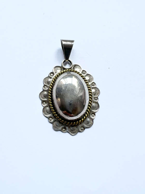 Pendant - Etched Border. Two Tone with Pop Out Oval Centre Piece. TM 142 Mexican 925 Silver ML1844