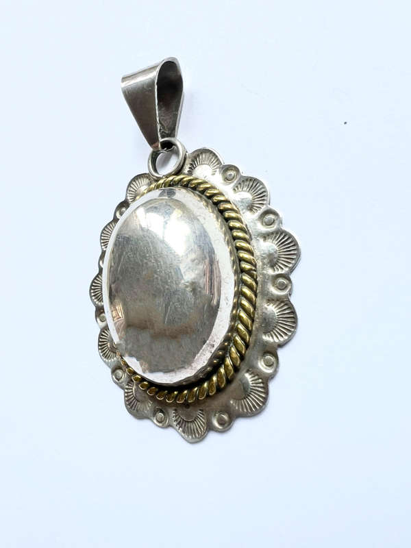 Pendant - Etched Border. Two Tone with Pop Out Oval Centre Piece. TM 142 Mexican 925 Silver ML1844