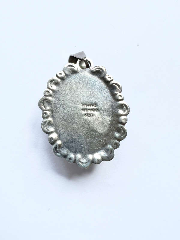 Pendant - Etched Border. Two Tone with Pop Out Oval Centre Piece. TM 142 Mexican 925 Silver ML1844