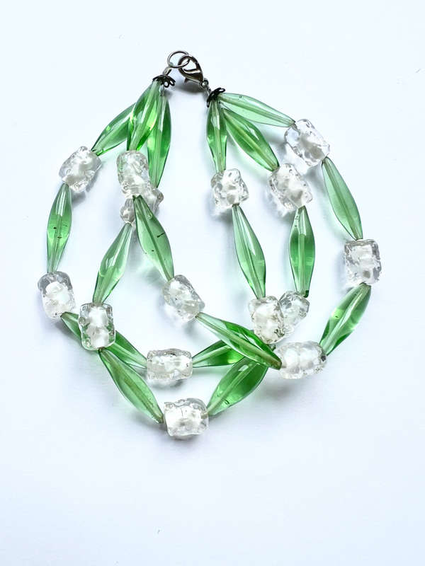 Bracelet - 3 Strand Maruno Glass Bracelet. Green and White Glass ML1846