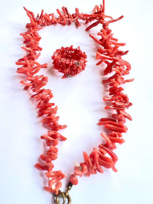 Necklace - Vintage Red Coral Necklace and Ring Set ML1849