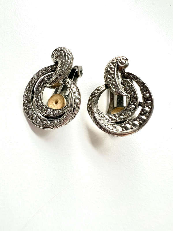 Earrings - Silver Tone Vintage Marcasite Clip Ons ML1861