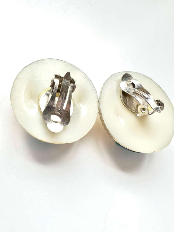 Earrings - Vintage Light Weight Silver/Gold/Turquoise Inlay ML1870