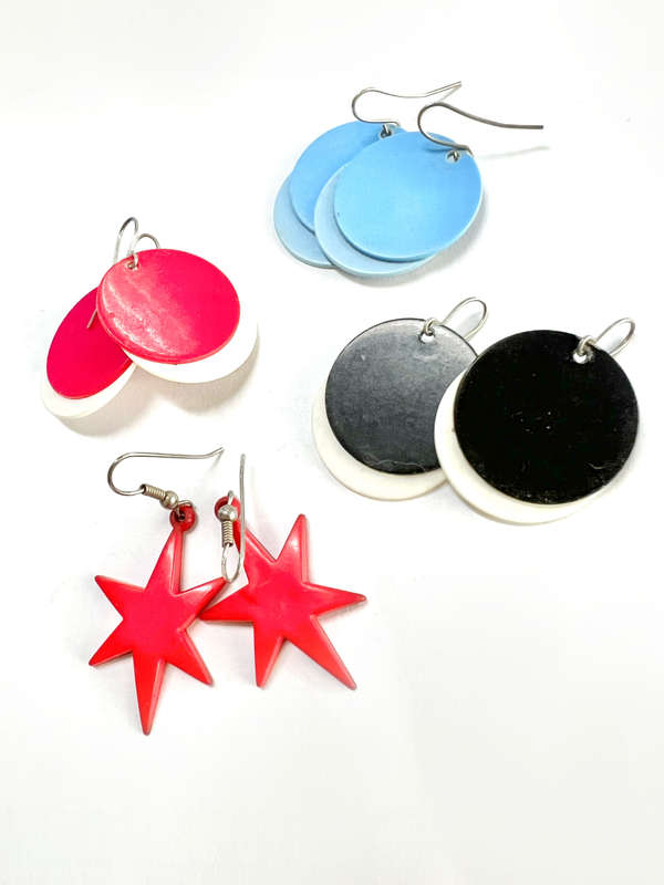 Earrings - For Pierced Ears. 4x Pair of Party Earrings. 1 x Round Blue. 1x Round Red& White. 1x R...