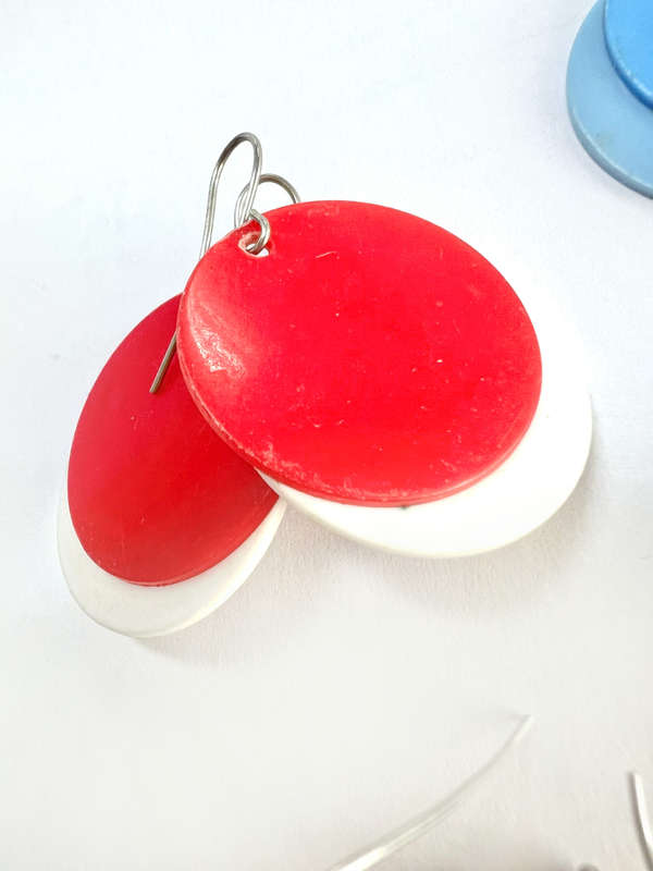 Earrings - For Pierced Ears. 4x Pair of Party Earrings. 1 x Round Blue. 1x Round Red& White. 1x R...