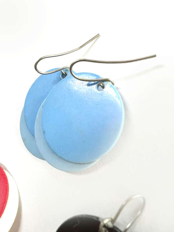Earrings - For Pierced Ears. 4x Pair of Party Earrings. 1 x Round Blue. 1x Round Red& White. 1x R...