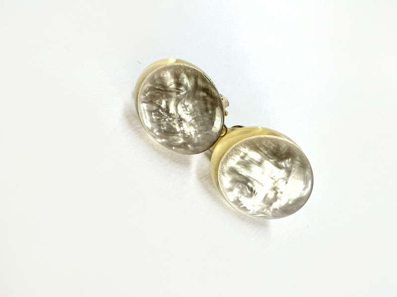 Earrings - Small Vintage Shimmery Grey with Cream Outer Clip Ons ML1879