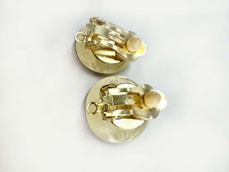 Earrings - Small Vintage Shimmery Grey with Cream Outer Clip Ons ML1879