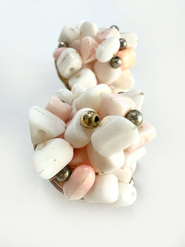 Earrings - Vintage Clip Ons. Coral/ White Colour. Chips in a Cluster ML1885
