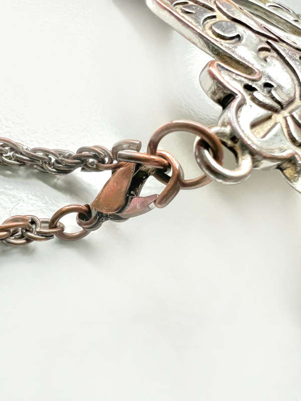 Pendant - Large Masquerade Mask Charm. Silver Tone Metal. Chain - Rope Style in Dark Grey Metal M...