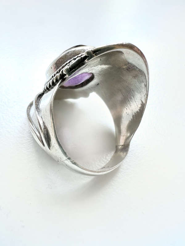Ring - 925 Silver with Purple Centre Bead ML1899