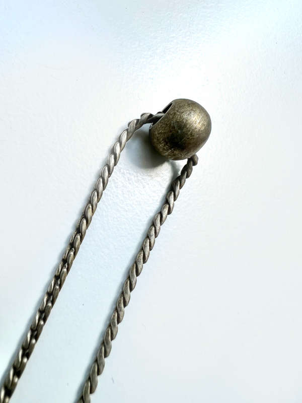 Necklace - Rustic Worry Beads. Amber & Metal on Chain with Metal Tassels ML1901
