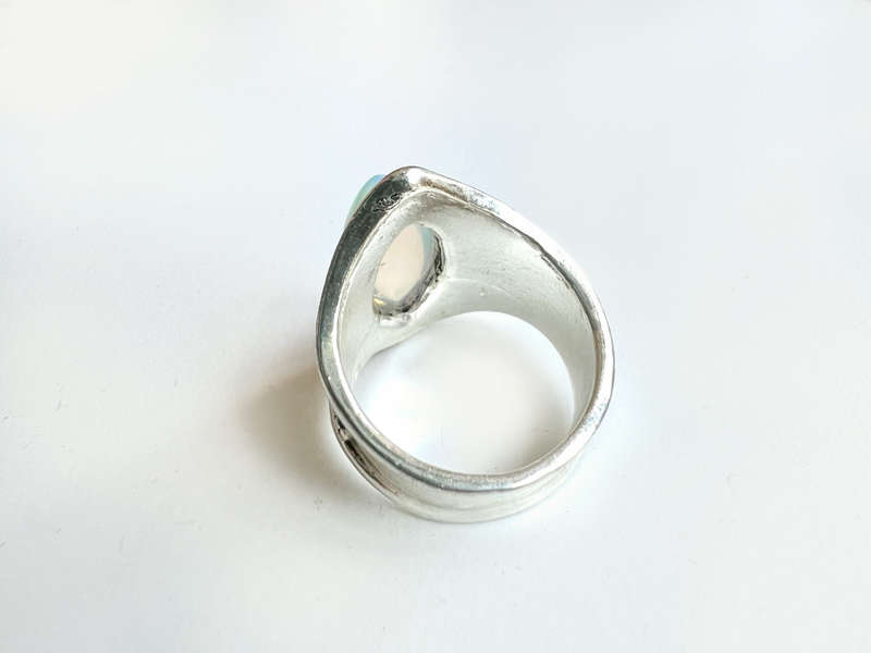 Ring - Vintage with Large Opal Stone. Engraved Pattern on Band ML1903
