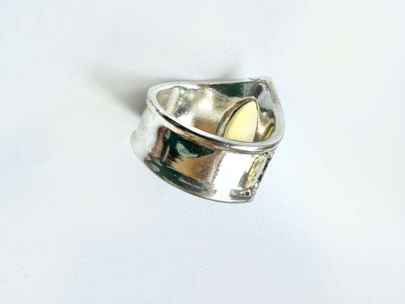 Ring - Vintage with Large Opal Stone. Engraved Pattern on Band ML1903