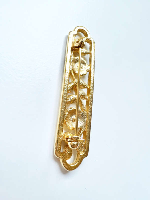 Brooch - Vintage Gold Tone Design, Floral Vines with Small Diamantes ML1913