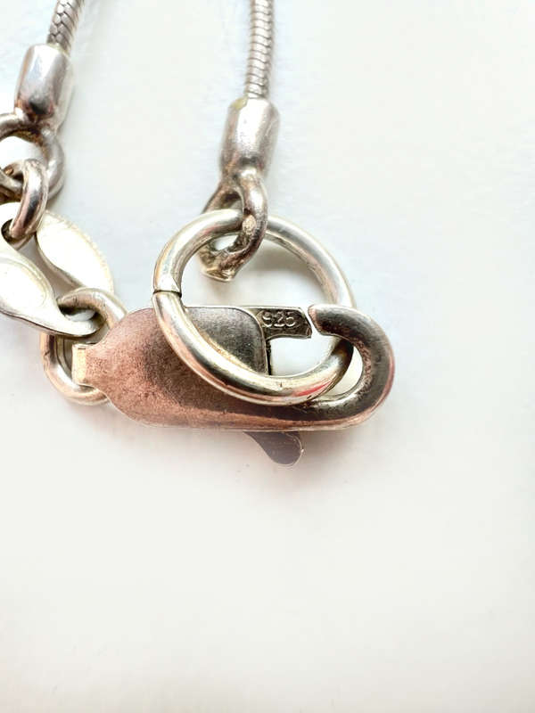 Necklace - 925 Silver Round Amber Stone. Diamante above Stone. Silver Chain ML1915