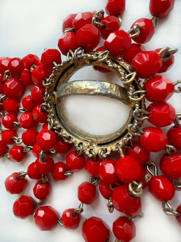 Brooch - Vintage Gold Tone, Circle Chandelier with Dangles ML1917
