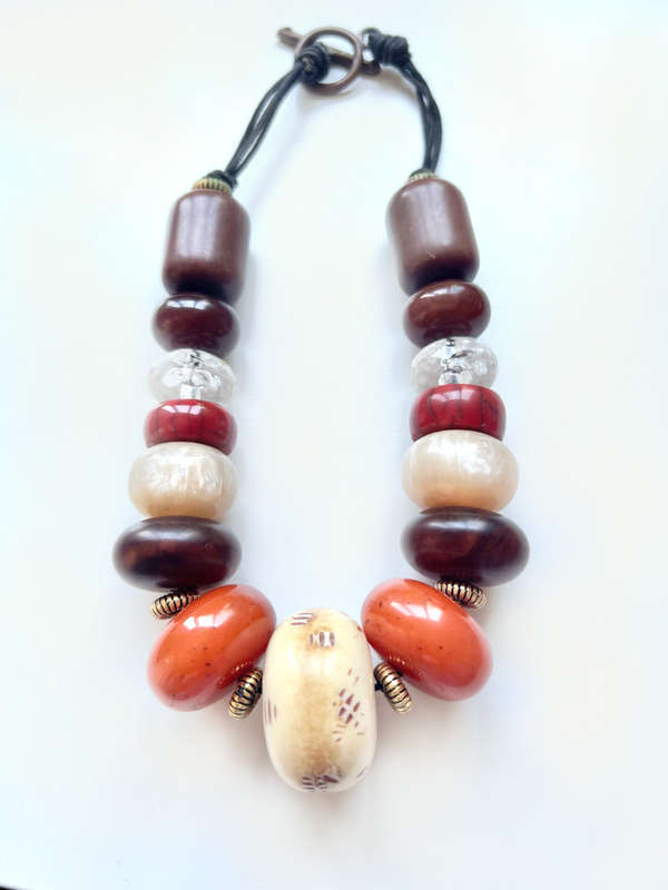 Necklace - African Autumn Shade. Chunky, large Irregular Shape Beads. T-Bar ClaspML1918