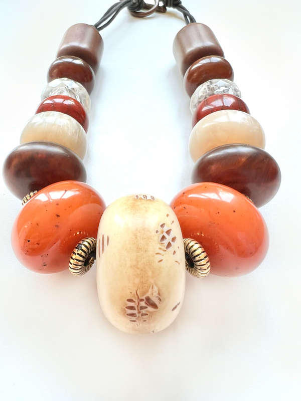 Necklace - African Autumn Shade. Chunky, large Irregular Shape Beads. T-Bar ClaspML1918