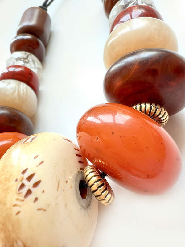 Necklace - African Autumn Shade. Chunky, large Irregular Shape Beads. T-Bar ClaspML1918