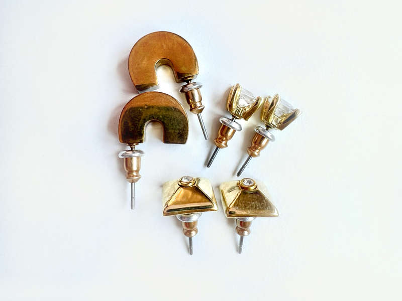 Earrings - For Pierced Ears. 3x small Assorted Gold Tone Pairs ML1935