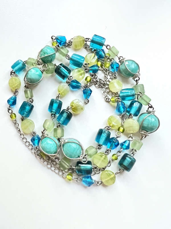 Necklace - Vintage MultiColour Irregular Shape Glam Beads with Silver Tone Chain in between Sets ...