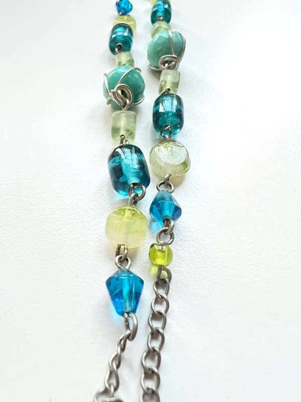 Necklace - Vintage MultiColour Irregular Shape Glam Beads with Silver Tone Chain in between Sets ...