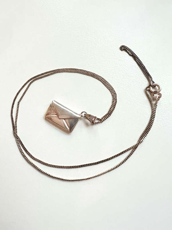 Necklace - Vintage 925 Silver Envelope Locket. Stamped Silver with Small Heart Stamp. Silver Chai...