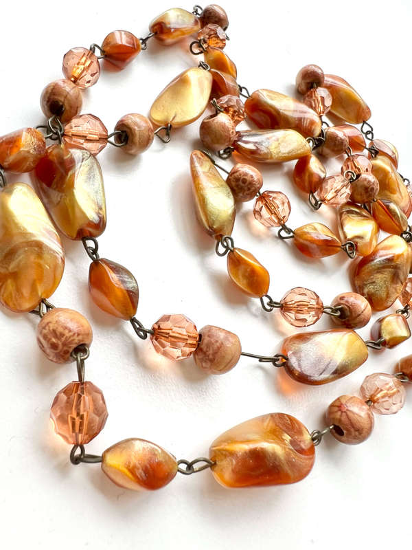 Necklace - Vintage Double Strand Design. Copper & Amber Coloured Irregular Size Beads ML1954