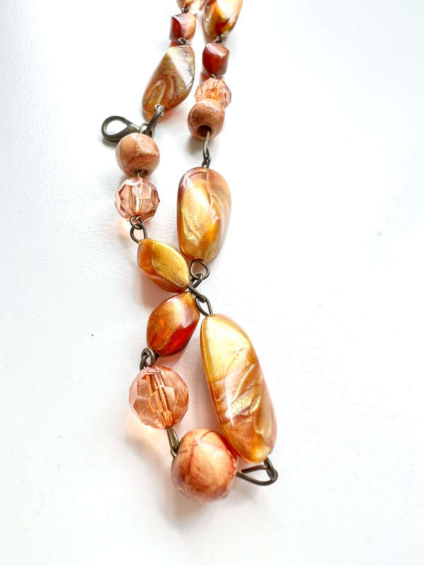 Necklace - Vintage Double Strand Design. Copper & Amber Coloured Irregular Size Beads ML1954