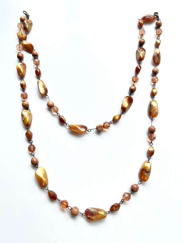 Necklace - Vintage Double Strand Design. Copper & Amber Coloured Irregular Size Beads ML1954
