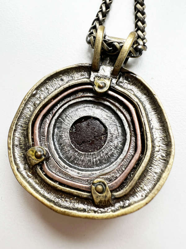 Necklace - Vintage Hammered Metal Pendant with Chain. Copper Colour Chain ML1964