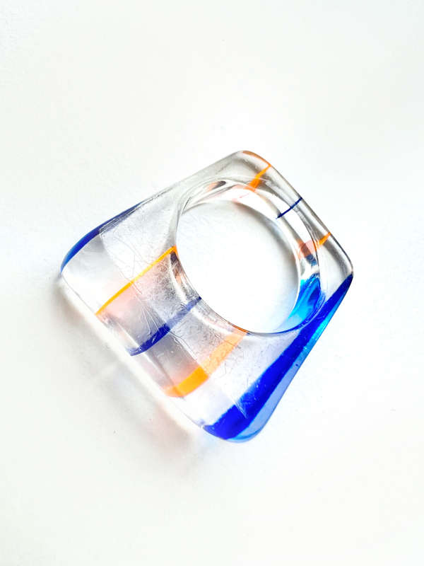 Ring - Vintage Striped Lucite Ring. Blue and Orange Colour ML1967