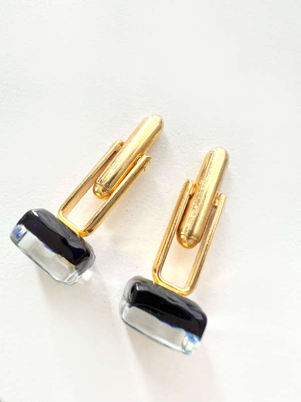 Cufflinks - Vintage Gold Tone Murano Glass Colours. Black, Gold, Blue & Green Glass ML1986