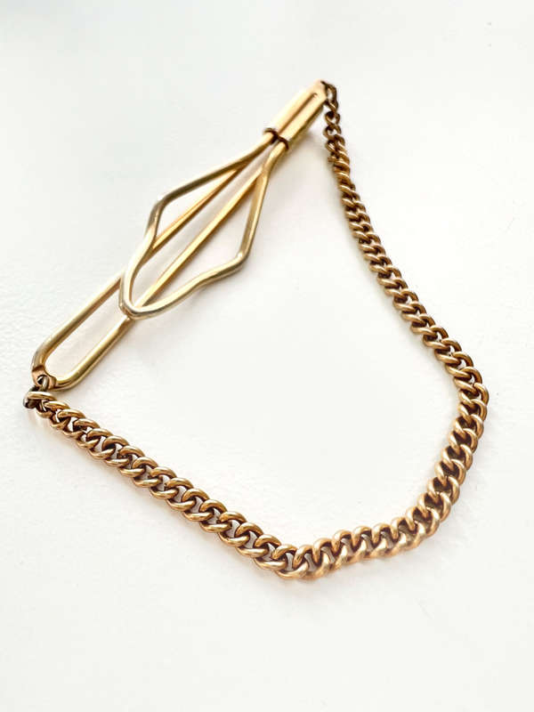 Tie Clip - Vintage Barmens Western Tie Clip with Chain. Gold Tone ML1987