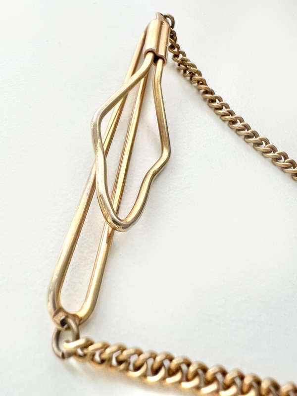 Tie Clip - Vintage Barmens Western Tie Clip with Chain. Gold Tone ML1987