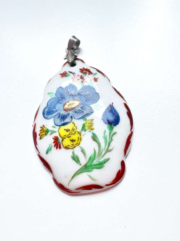 Pendant - Vintage Hand Painted Porcelain Pendant. From German Origin. Has Makers Mark ML1990