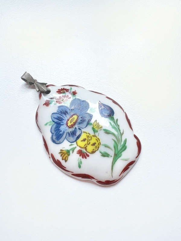 Pendant - Vintage Hand Painted Porcelain Pendant. From German Origin. Has Makers Mark ML1990