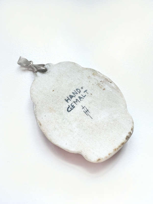 Pendant - Vintage Hand Painted Porcelain Pendant. From German Origin. Has Makers Mark ML1990