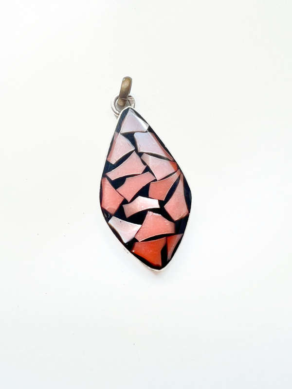 Pendant - Vintage Pendant . Israel Silver 925 Mosaic Design with Mother of Pearl ML1994