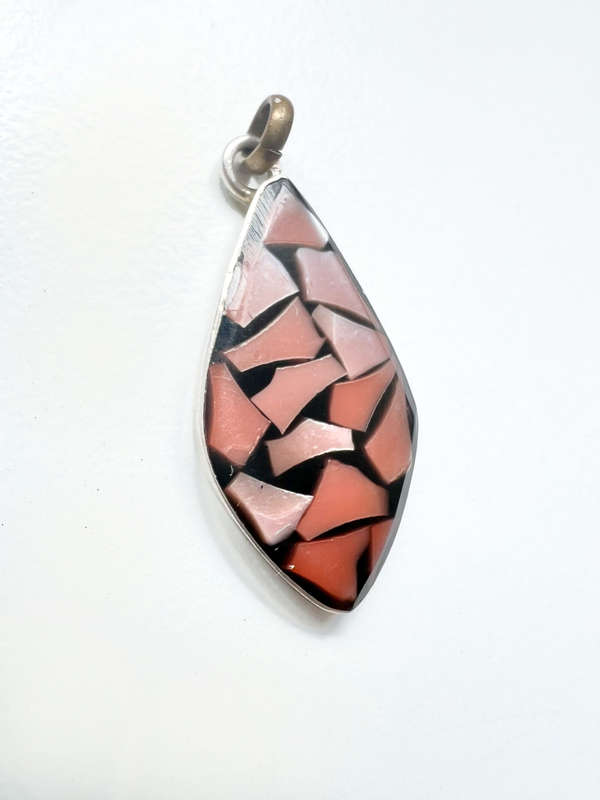 Pendant - Vintage Pendant . Israel Silver 925 Mosaic Design with Mother of Pearl ML1994