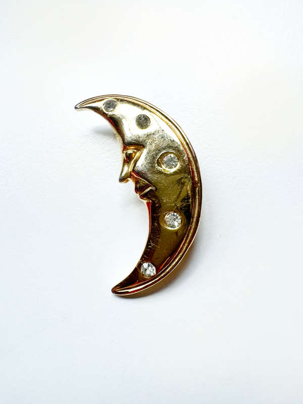Brooch - Vintage Gold Tone Brooch. Crescent Moon with Diamantes ML1995