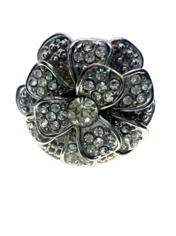 Ring - Vintage Silver Tone Cocktail Cluster Flower Ring - ML2202