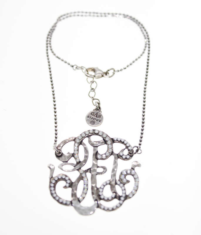 Necklace - Vintage Silver Tone Necklace with Studded Rhinestones, Stamped Gas Bijoux - ML2302