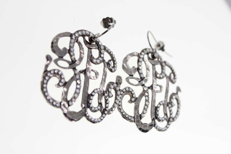 Earrings - Vintage Silver Tone Gas Bijoux Earrings with Studded Rhinestones - ML2303