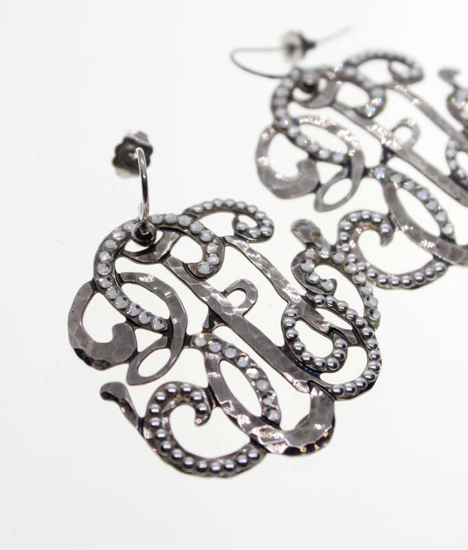 Earrings - Vintage Silver Tone Gas Bijoux Earrings with Studded Rhinestones - ML2303