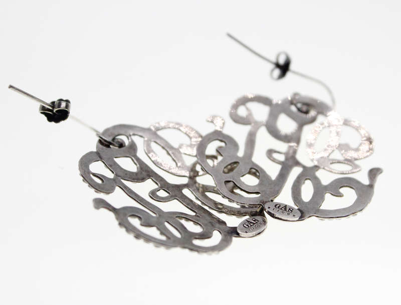 Earrings - Vintage Silver Tone Gas Bijoux Earrings with Studded Rhinestones - ML2303