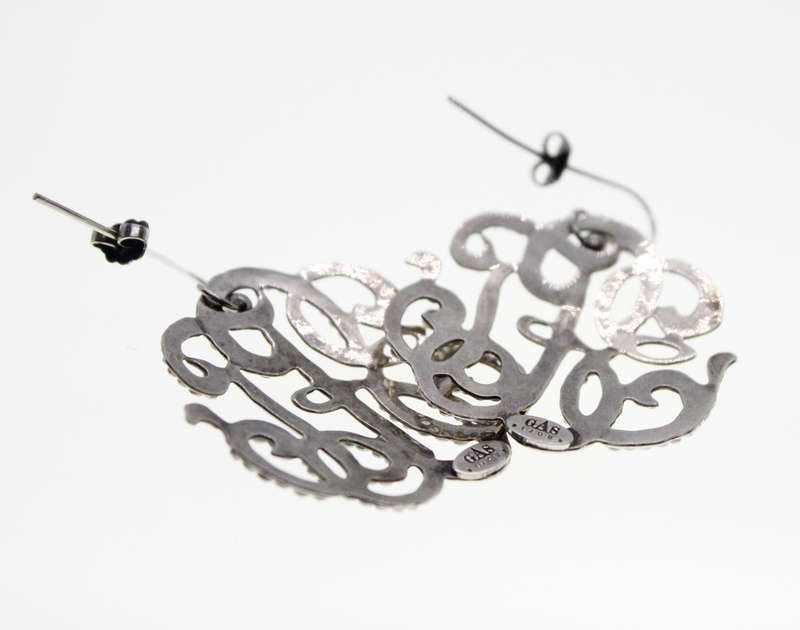 Earrings - Vintage Silver Tone Gas Bijoux Earrings with Studded Rhinestones - ML2303