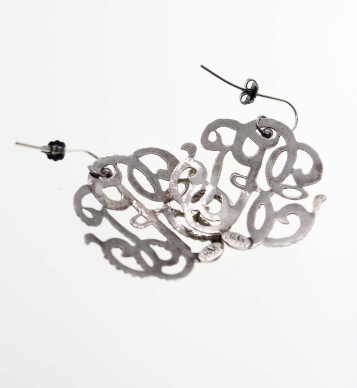 Earrings - Vintage Silver Tone Gas Bijoux Earrings with Studded Rhinestones - ML2303