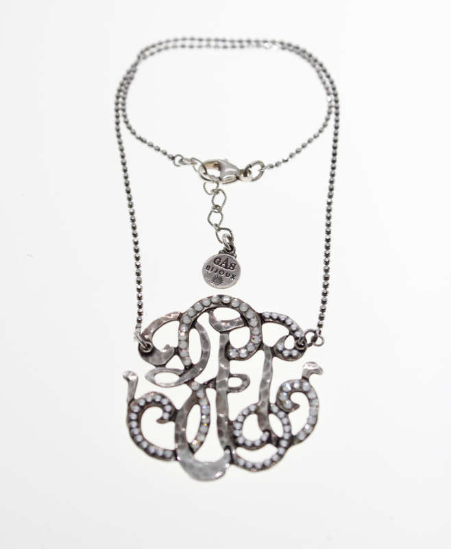 Necklace - Vintage Silver Tone Necklace with Studded Rhinestones, Stamped Gas Bijoux - ML2302